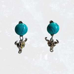 Turquoise Bull Skull Earrings